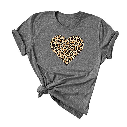 Women Buffalo Plaid & Leopard Heart T-Shirt for Valentine's Day