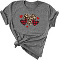Women Buffalo Plaid & Leopard Heart T-Shirt for Valentine's Day
