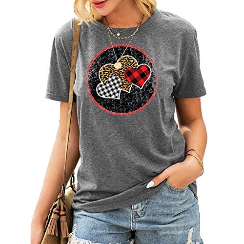 Women Buffalo Plaid & Leopard Heart T-Shirt Valentine Shirt