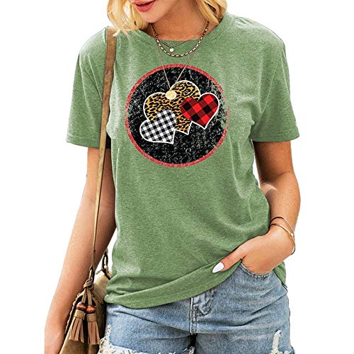 Women Buffalo Plaid & Leopard Heart T-Shirt Valentine Shirt