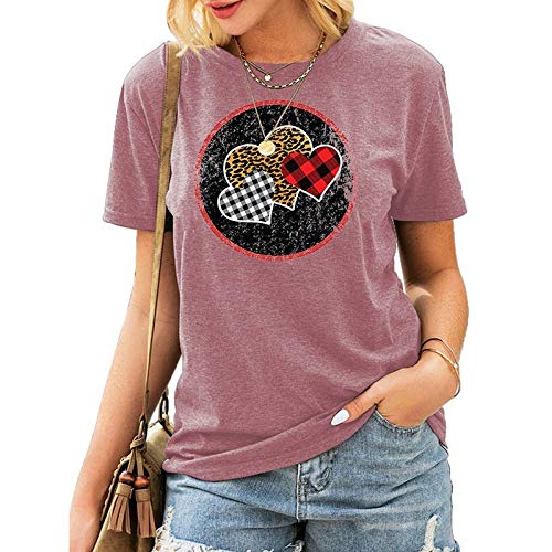 Women Buffalo Plaid & Leopard Heart T-Shirt Valentine Shirt