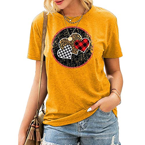 Women Buffalo Plaid & Leopard Heart T-Shirt Valentine Shirt