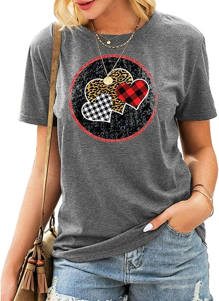 Women Buffalo Plaid & Leopard Heart T-Shirt Valentine Shirt