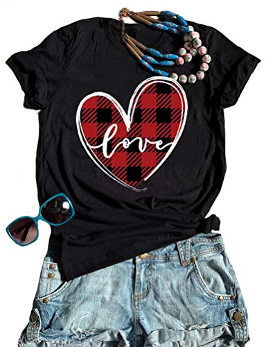 Women Buffalo Plaid & Leopard Heart T-Shirt