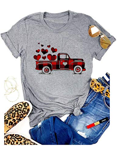 Women Buffalo Plaid & Leopard Heart T-Shirt