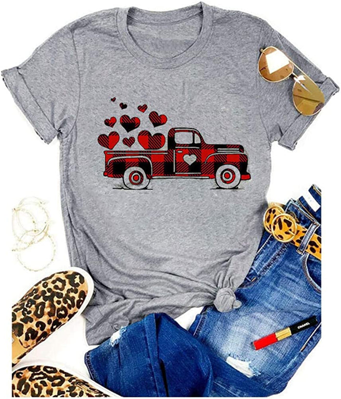 Women Buffalo Plaid & Leopard Heart T-Shirt