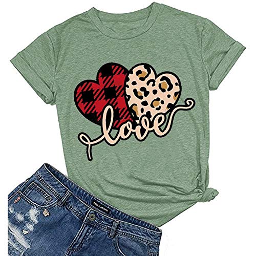 Women Buffalo Plaid & Leopard Love T-Shirt Valentine's Day Shirt