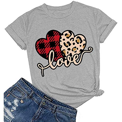 Women Buffalo Plaid & Leopard Love T-Shirt Valentine's Day Shirt