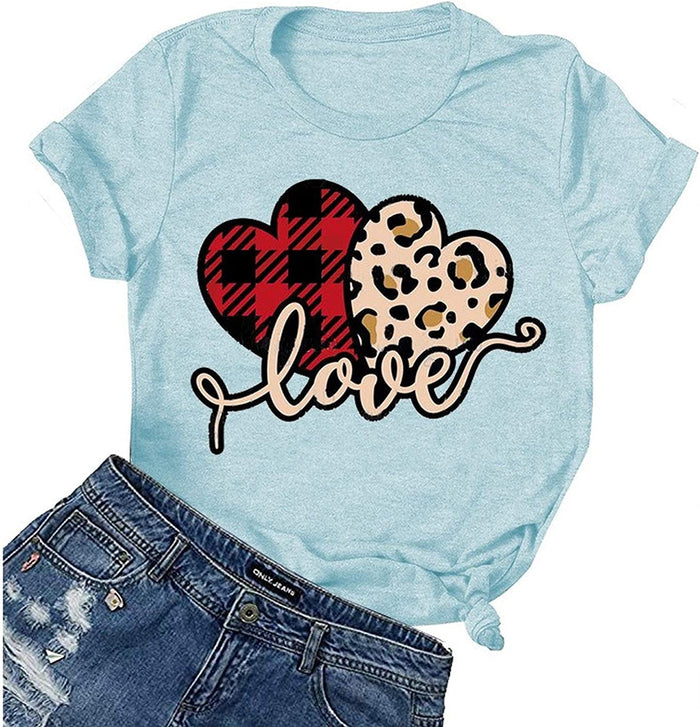 Women Buffalo Plaid & Leopard Love T-Shirt Valentine's Day Shirt