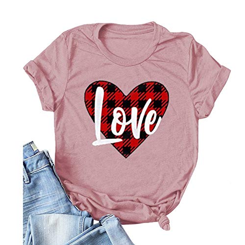 Women Buffalo Plaid Love T-Shirt Valentine's Day Shirt