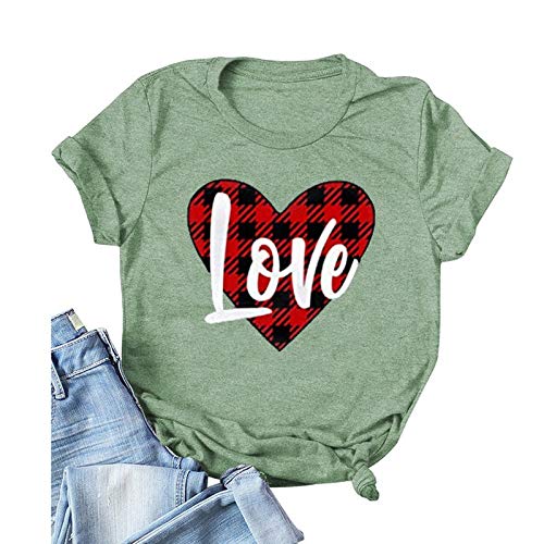 Women Buffalo Plaid Love T-Shirt Valentine's Day Shirt