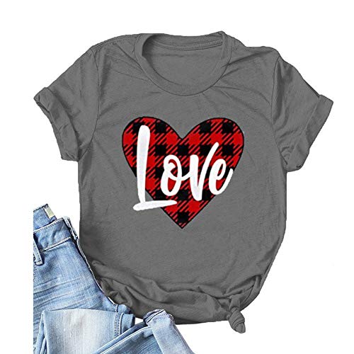 Women Buffalo Plaid Love T-Shirt Valentine's Day Shirt