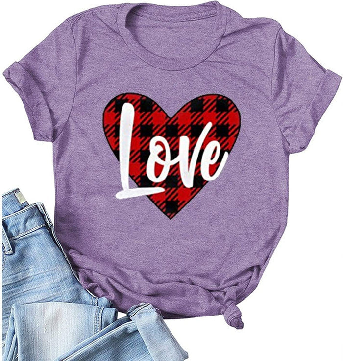 Women Buffalo Plaid Love T-Shirt Valentine's Day Shirt