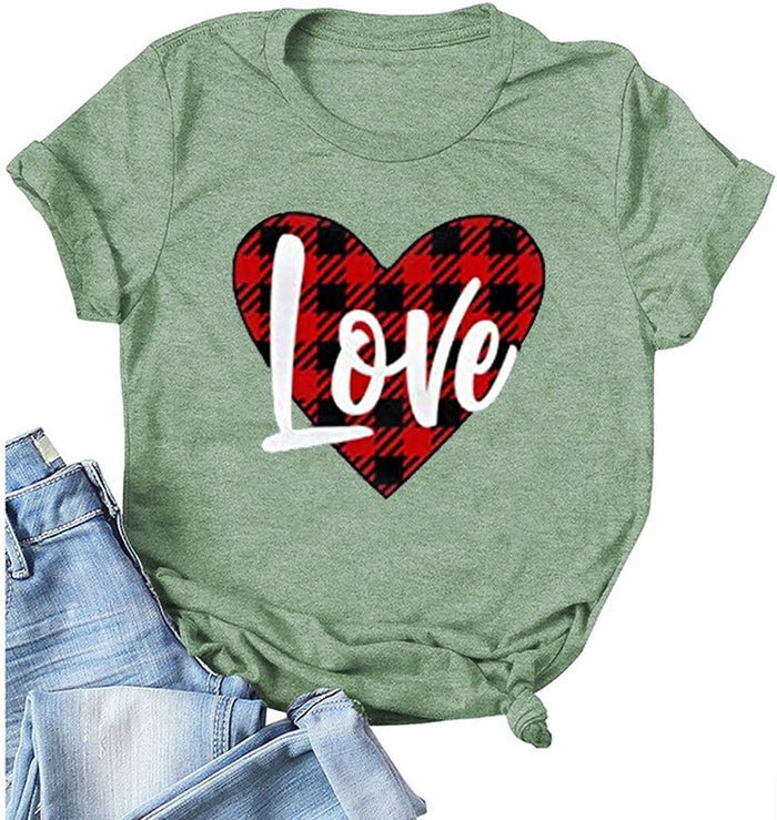 Women Buffalo Plaid Love T-Shirt Valentine's Day Shirt