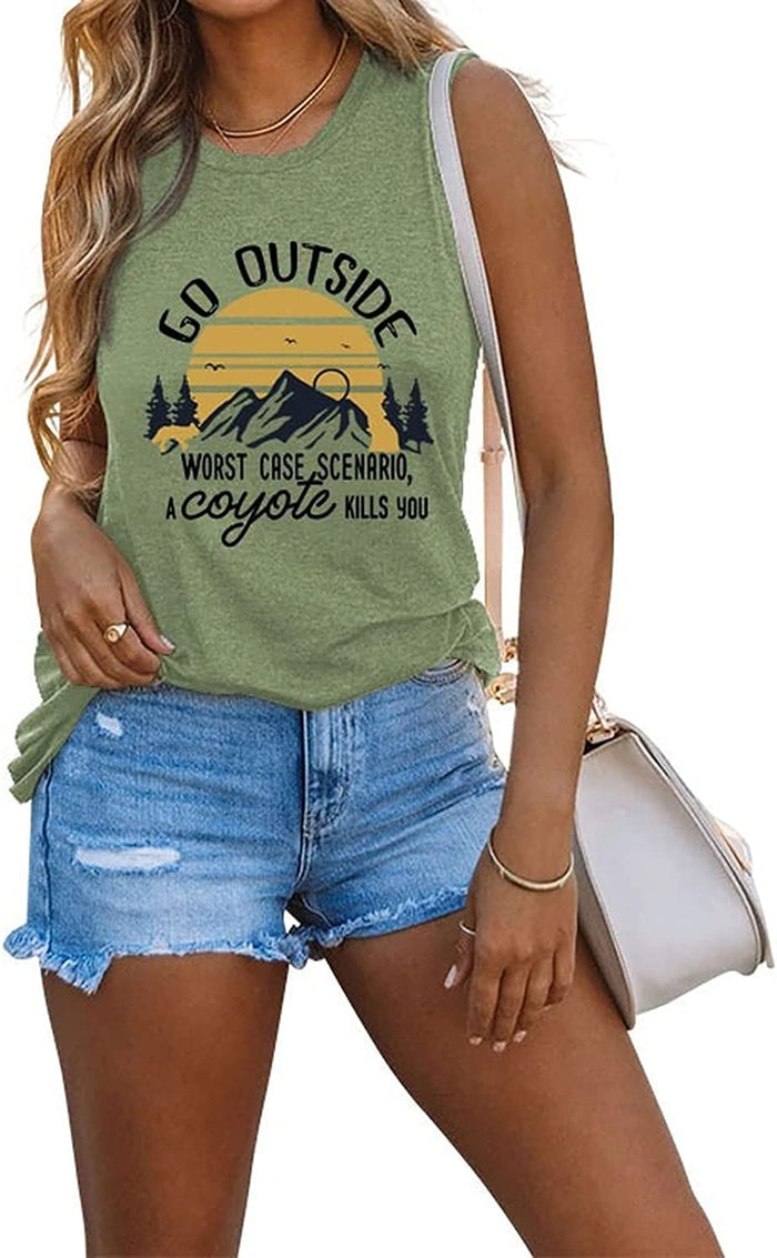 Women Camping Shirt Go Outside Worst Case Scenario A Coyote Kills You Tee Tops