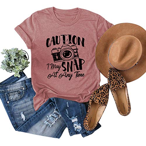 Women Caution I May Snap at Any Time T-Shirt Cute Photographer Shirt Camara T-Shirt