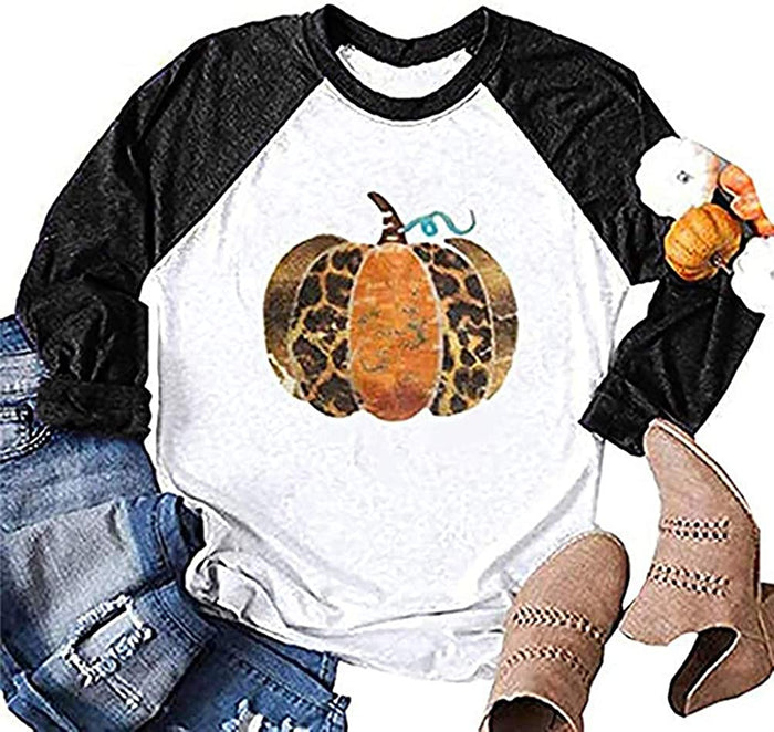 Women Cheetah Pumpkin Leopard Pumpkin T-Shirt Cute Fall Graphic Shirt