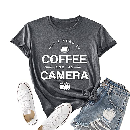 Women Coffee and My Camera T-Shirt Coffee Graphic Shirt