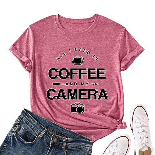 Women Coffee and My Camera T-Shirt Coffee Graphic Shirt