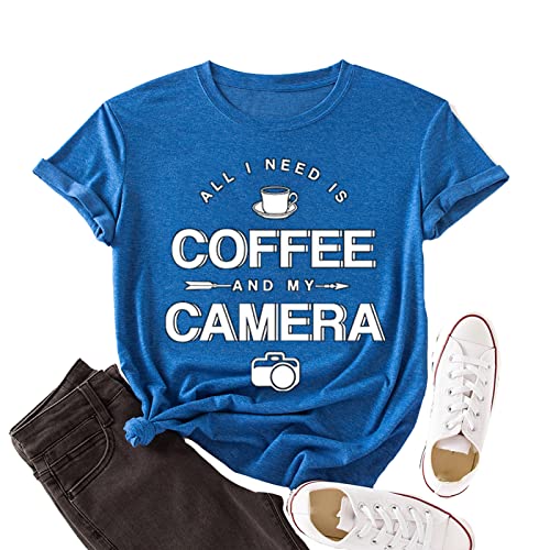 Women Coffee and My Camera T-Shirt Coffee Graphic Shirt