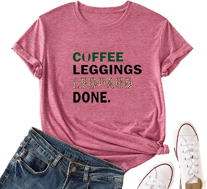 Women Coffee Leggings Leopard Done Fashion T-Shirt
