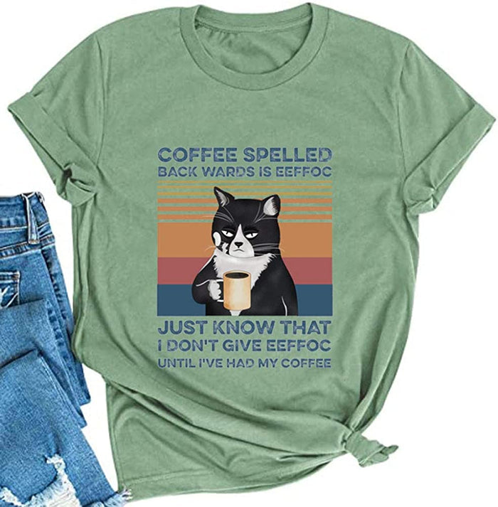Women Coffee Spelled Backwards is Eeffoc T-Shirt Funny Coffee Lover Shirt