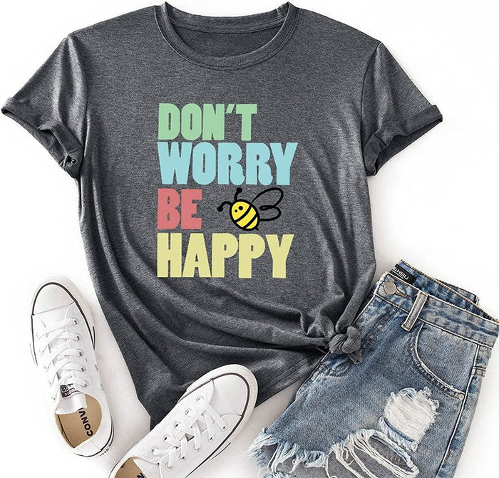 Women Cute Bees Gift Shirt Don't Worry Bee Happy T-Shirt
