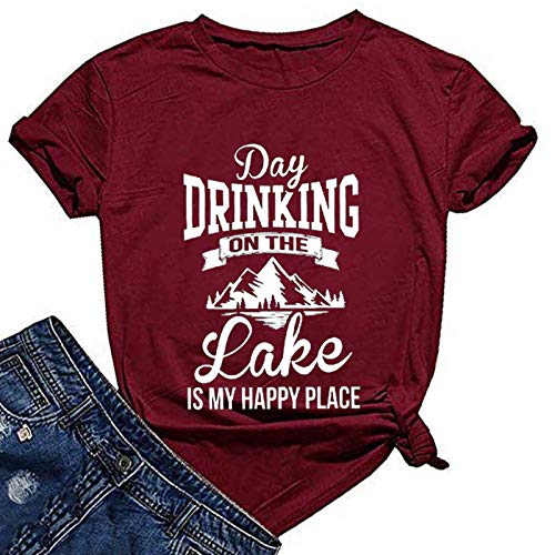 Women Day Drinking On The Lake is My Happy Place T-Shirt Day Drinking Shirt