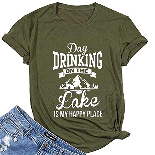 Women Day Drinking On The Lake is My Happy Place T-Shirt Day Drinking Shirt