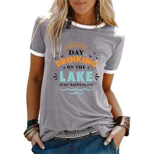 Women Day Drinking Shirt Day Drinking On The Lake is My Happy Place Tees