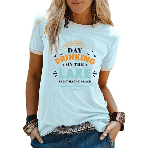 Women Day Drinking Shirt Day Drinking On The Lake is My Happy Place Tees