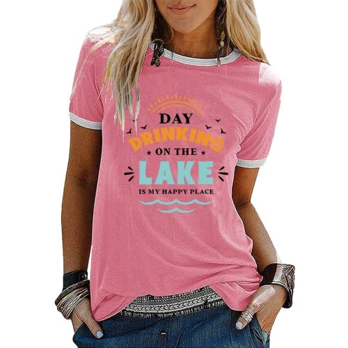 Women Day Drinking Shirt Day Drinking On The Lake is My Happy Place Tees