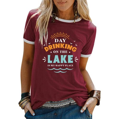 Women Day Drinking Shirt Day Drinking On The Lake is My Happy Place Tees