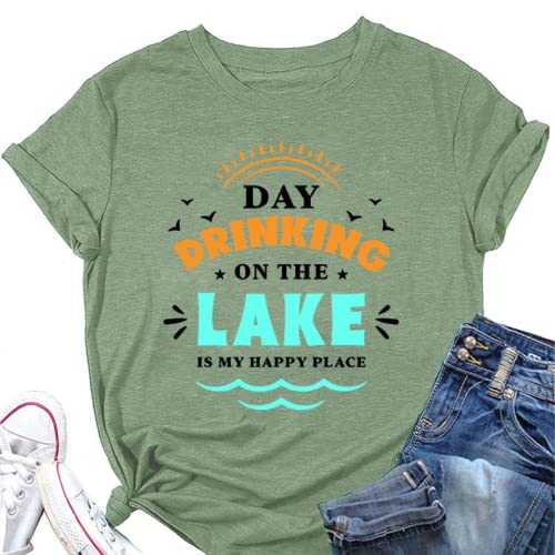 Women Day Drinking Shirt Day Drinking On The Lake is My Happy Place Tees