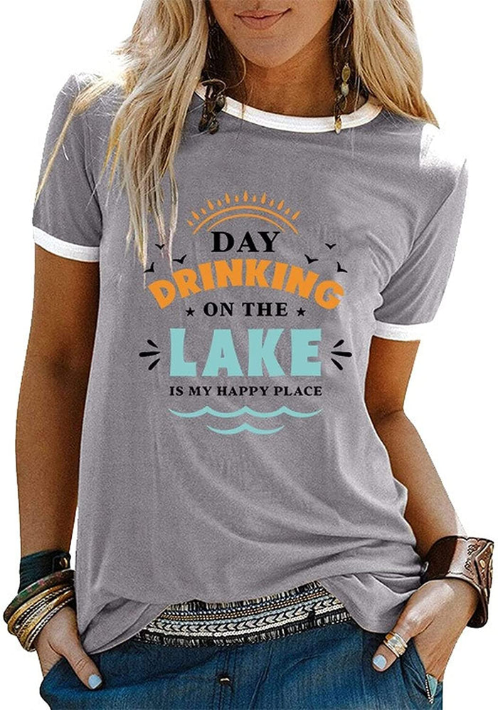 Women Day Drinking Shirt Day Drinking On The Lake is My Happy Place Tees