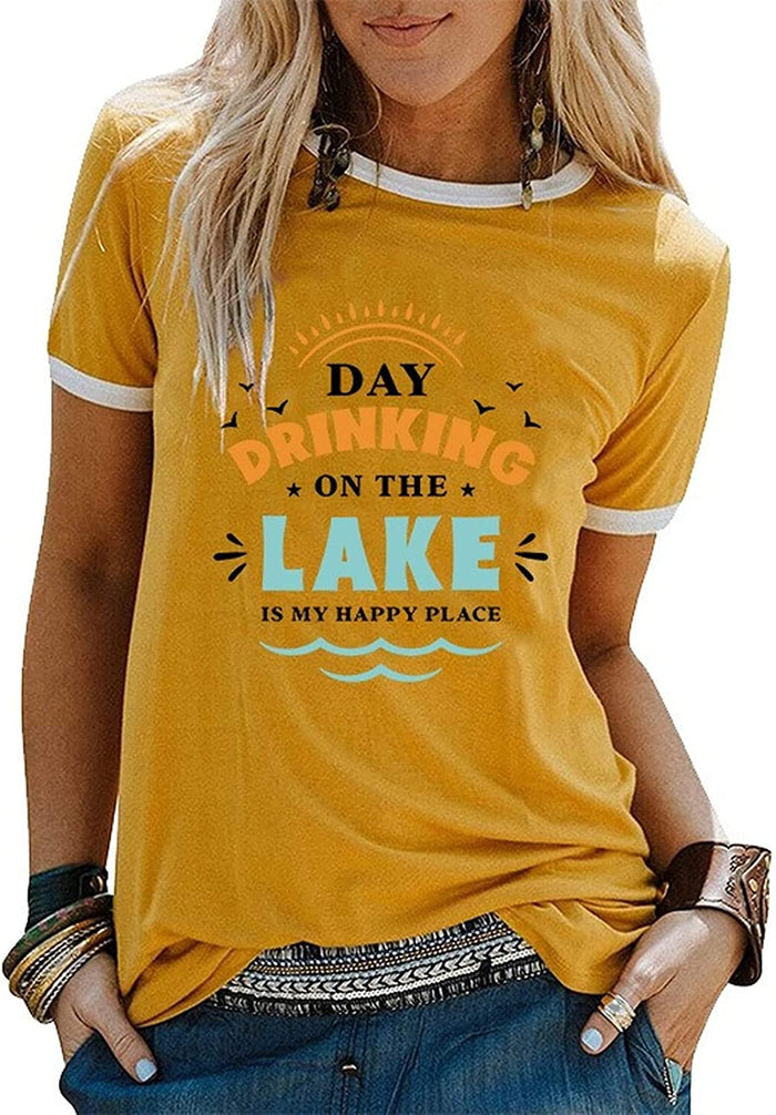 Women Day Drinking Shirt Day Drinking On The Lake is My Happy Place Tees