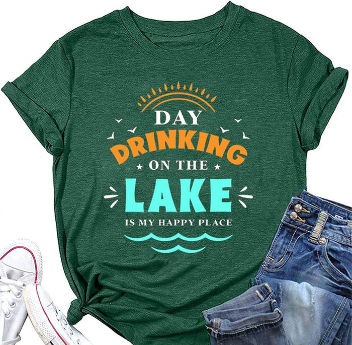Women Day Drinking Shirt Day Drinking On The Lake is My Happy Place Tees