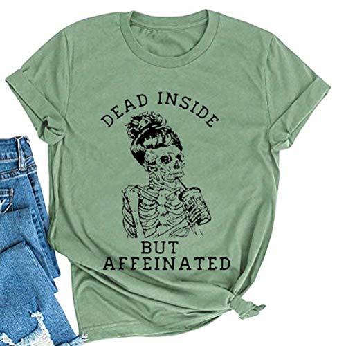 Women Dead Inside But Caffeinated Sunflower T-Shirt Skull Shirt for Women
