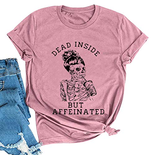 Women Dead Inside But Caffeinated Sunflower T-Shirt Skull Shirt for Women
