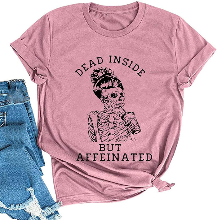 Women Dead Inside But Caffeinated Sunflower T-Shirt Skull Shirt for Women