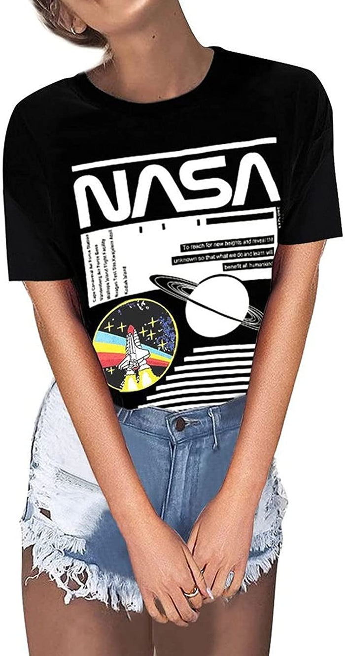 Women Fashion Short Sleeve NASA T-Shirt Women NASA Graphic Tee Shirt