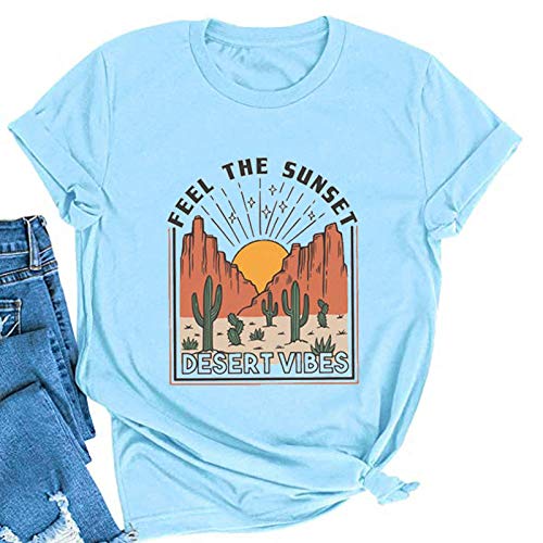 Women Feel The Sunset Desert Vibes Cactus T-Shirt Retro Cactus Shirt