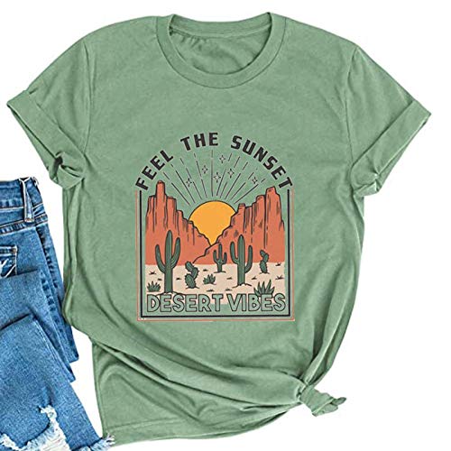 Women Feel The Sunset Desert Vibes Cactus T-Shirt Retro Cactus Shirt