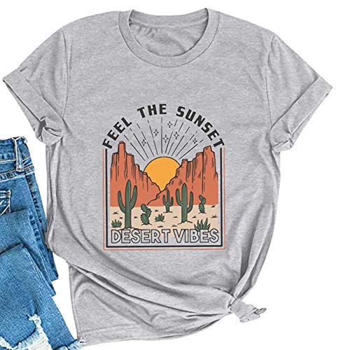 Women Feel The Sunset Desert Vibes Cactus T-Shirt Retro Cactus Shirt