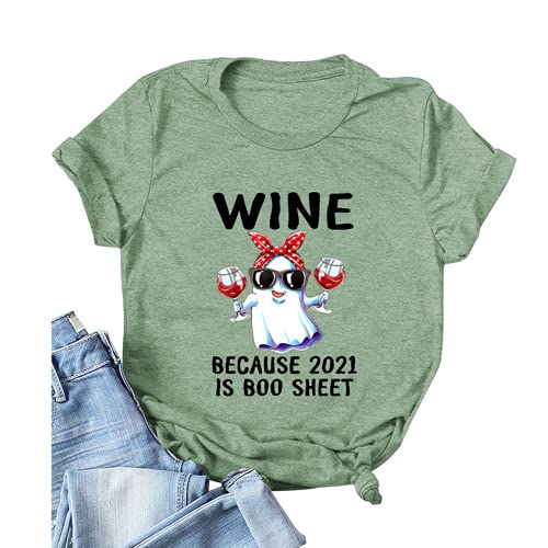 Women Halloween Ghost Shirt Wine Because 2021 is Boo Sheet T-Shirt