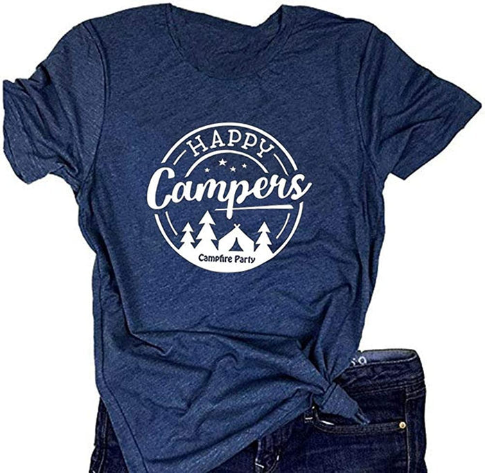 Women Happy Camper T-Shirt Camping Shirt