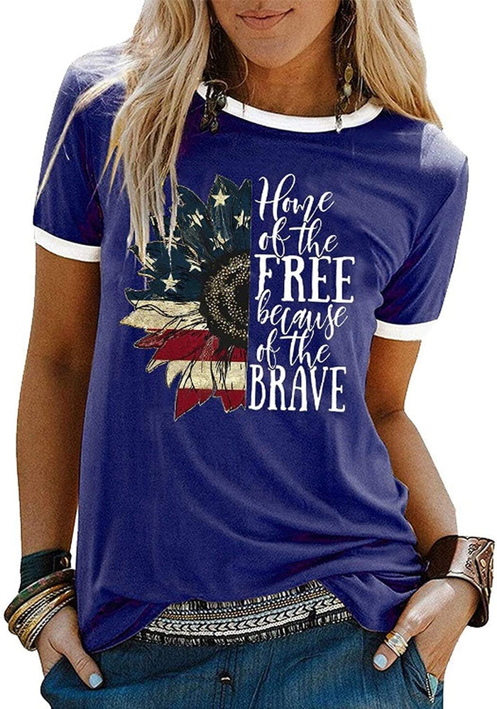 Women Home of The Free Because of The Brave T-Shirt American Flag Shirt
