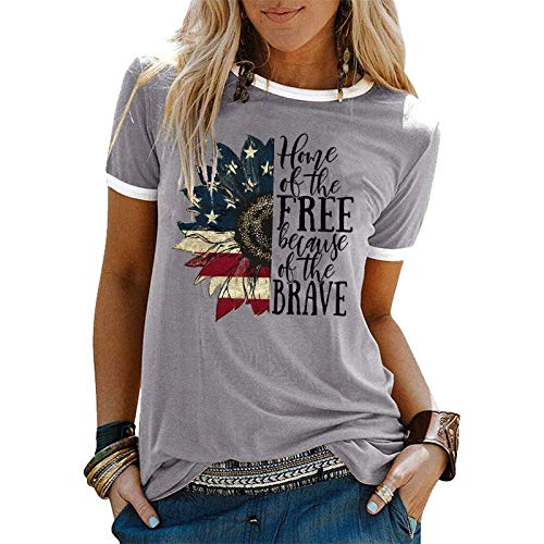 Women Home of The Free Because of The Brave T-Shirt American Flag Shirt