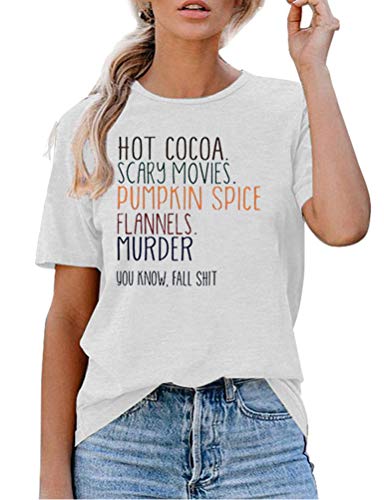 Women Hot Cocoa Scrary Movies Pumpkin Spice Funny Halloween T-Shirt