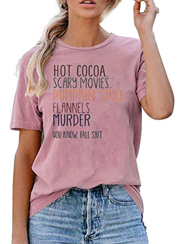 Women Hot Cocoa Scrary Movies Pumpkin Spice Funny Halloween T-Shirt